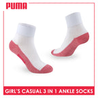 Puma Girls’ Cotton Lite Thin Casual Ankle Socks 3 pairs in a pack PGCKG22