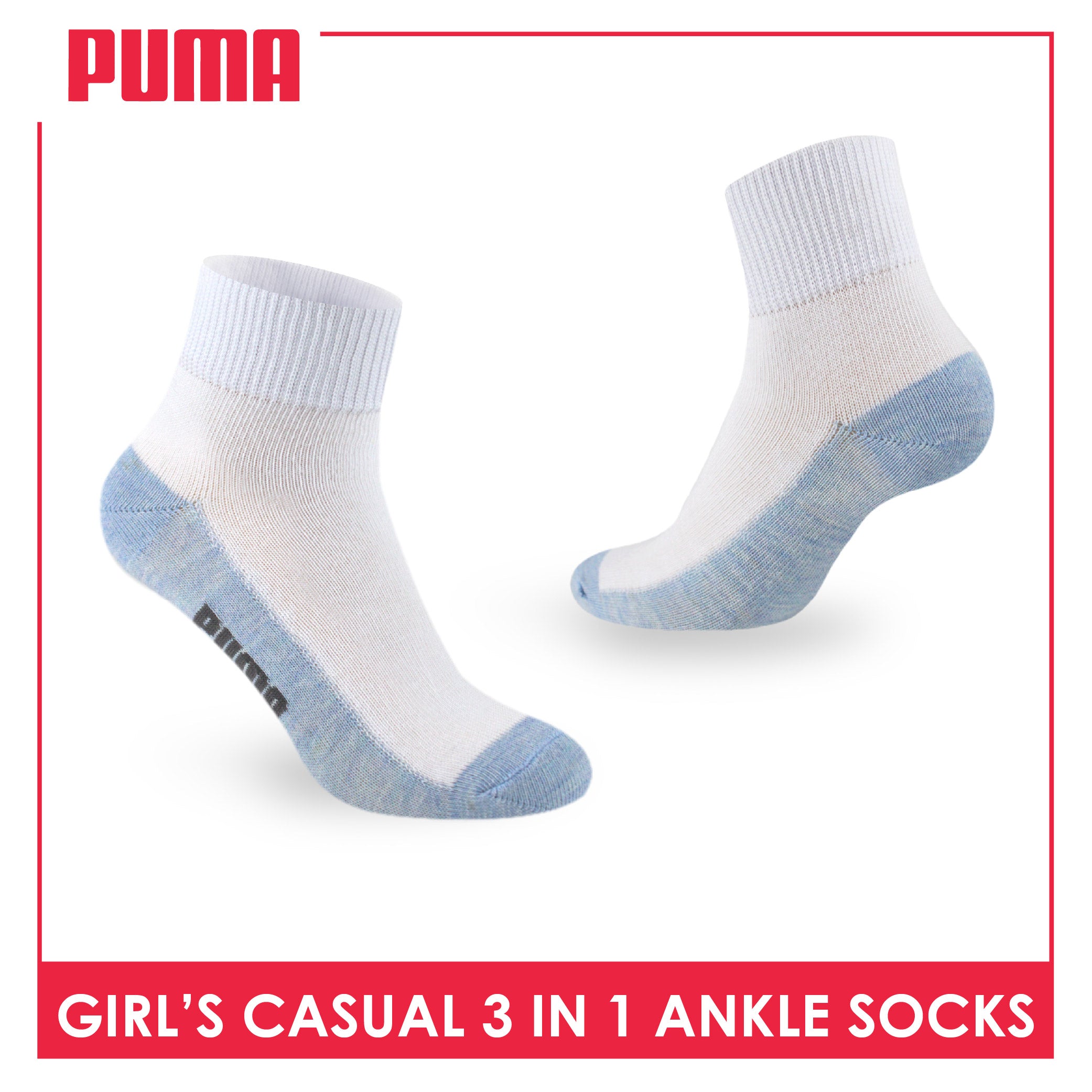 Puma Girls’ Cotton Lite Thin Casual Ankle Socks 3 pairs in a pack PGCKG22