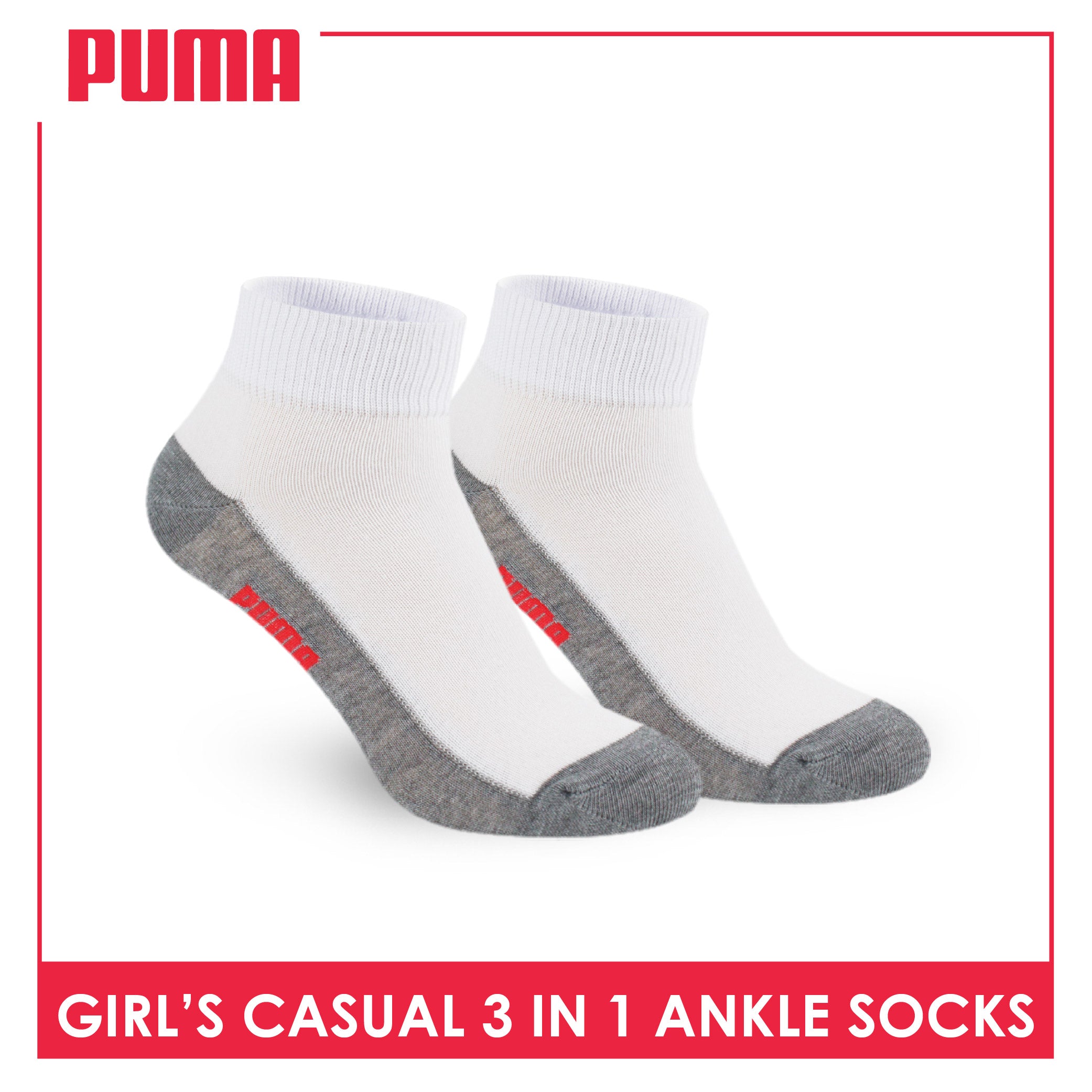Puma Girls’ Cotton Lite Thin Casual Ankle Socks 3 pairs in a pack PGCKG22