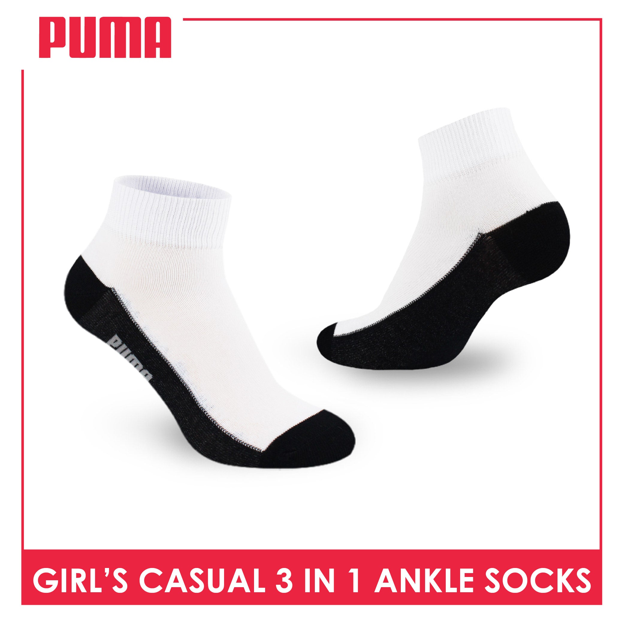Puma Girls’ Cotton Lite Thin Casual Ankle Socks 3 pairs in a pack PGCKG22