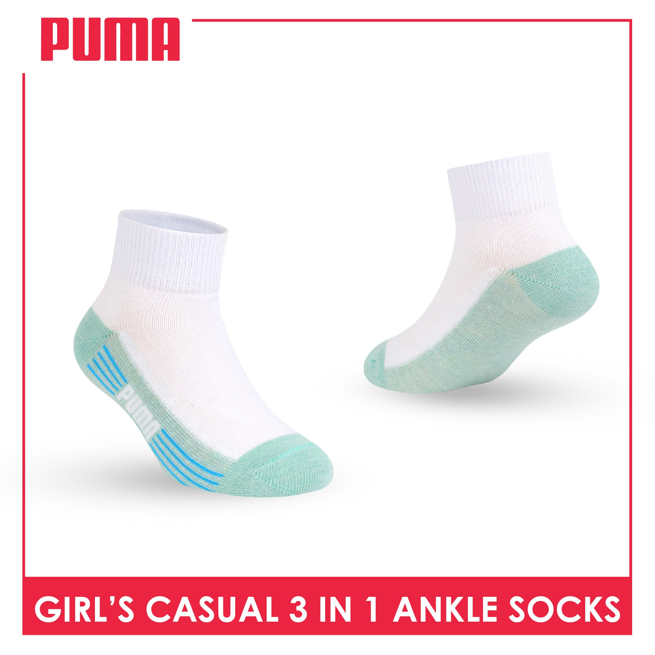 Puma Girls’ Cotton Lite Thin Casual Ankle Socks 3 pairs in a pack PGCKG23