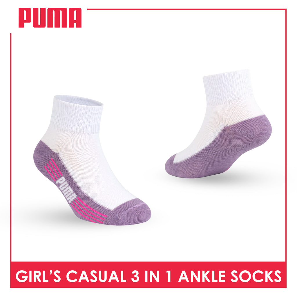 Puma Girls’ Cotton Lite Thin Casual Ankle Socks 3 pairs in a pack PGCKG23