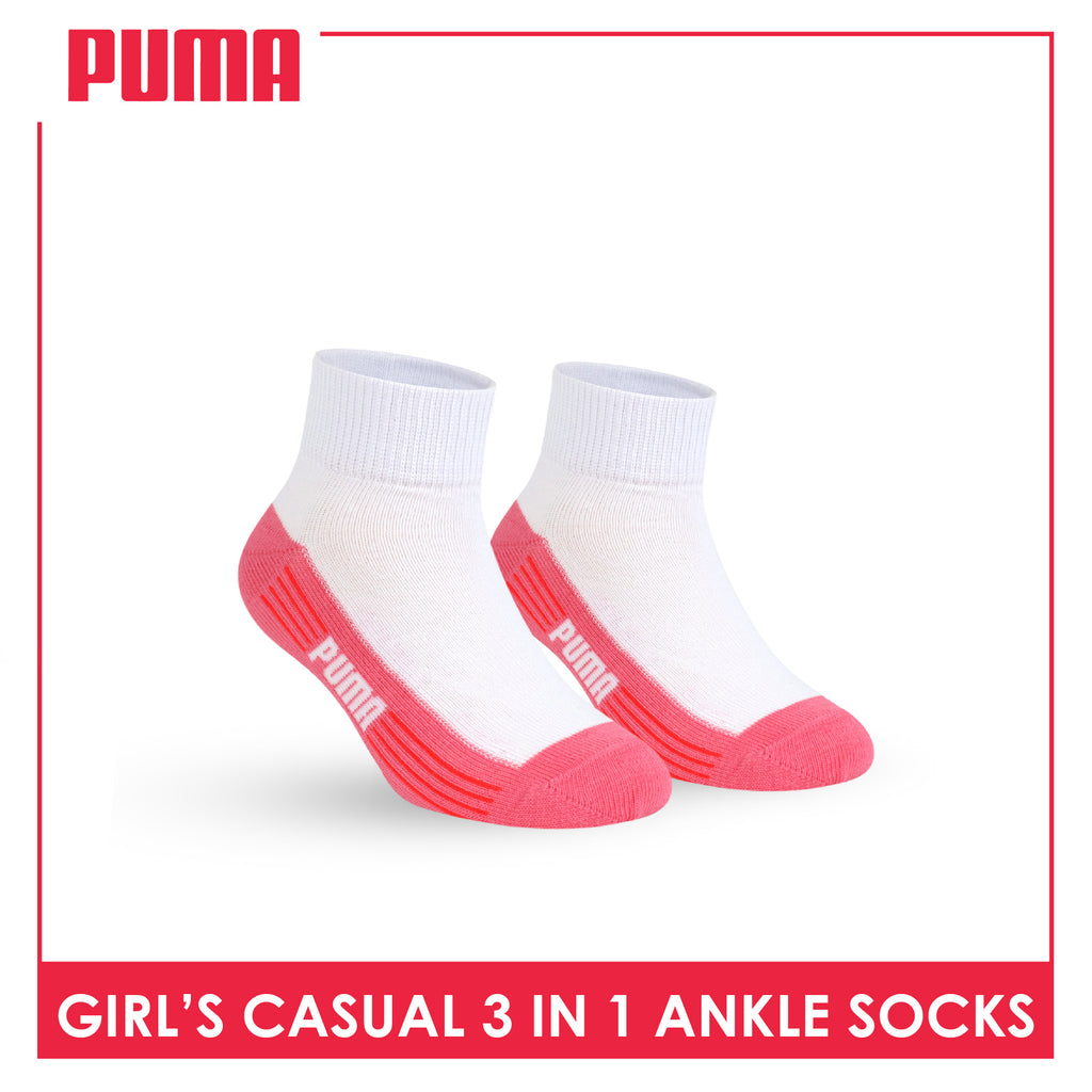 Puma Girls’ Cotton Lite Thin Casual Ankle Socks 3 pairs in a pack PGCKG23