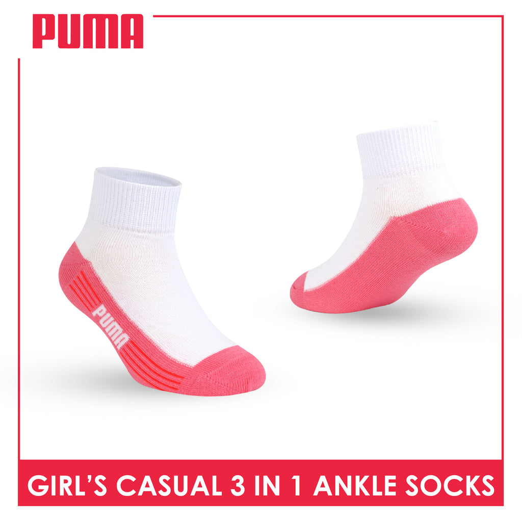 Puma Girls’ Cotton Lite Thin Casual Ankle Socks 3 pairs in a pack PGCKG23