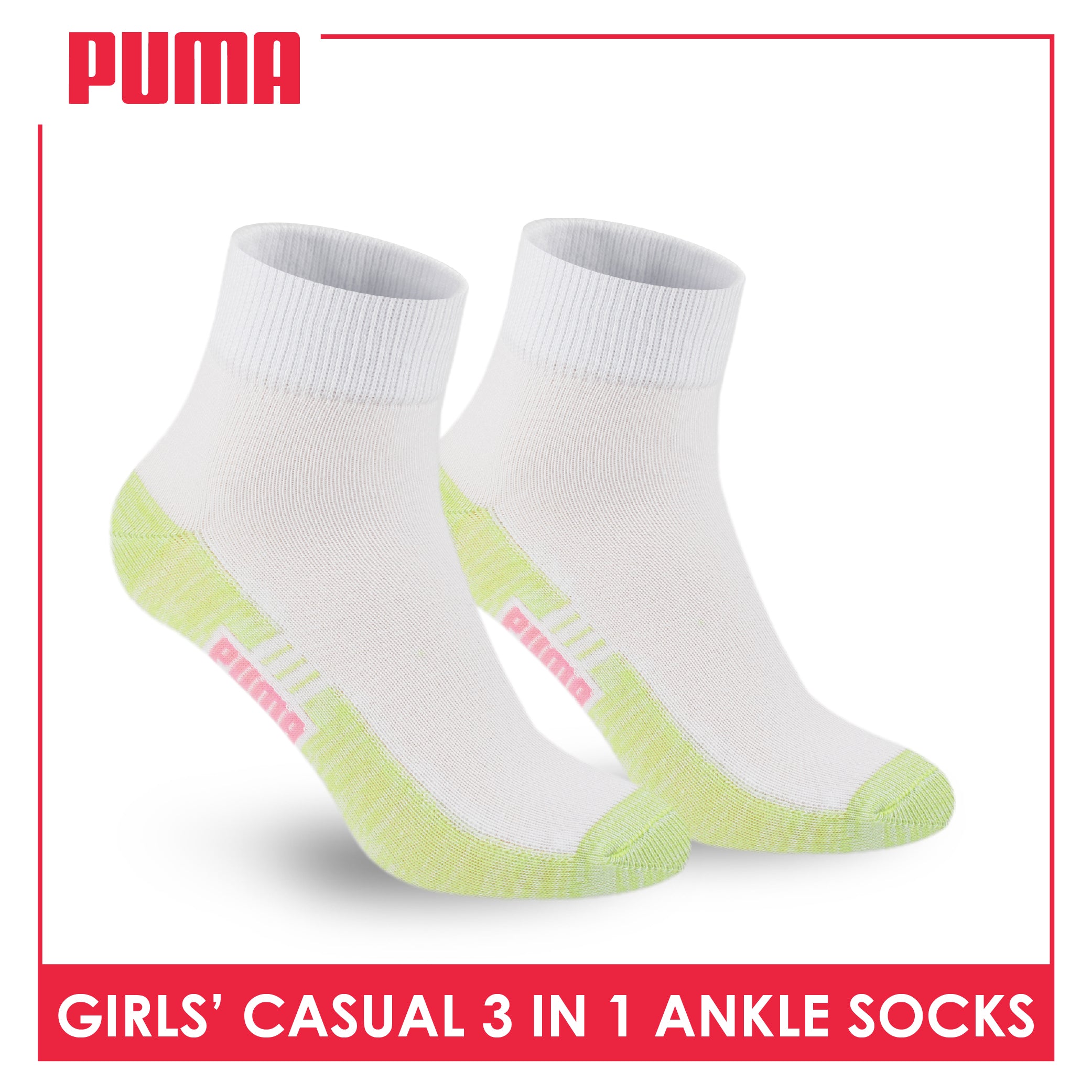 Puma Girl's Cotton Thin Casual Ankle Socks 3 pairs in a pack PGCKG26