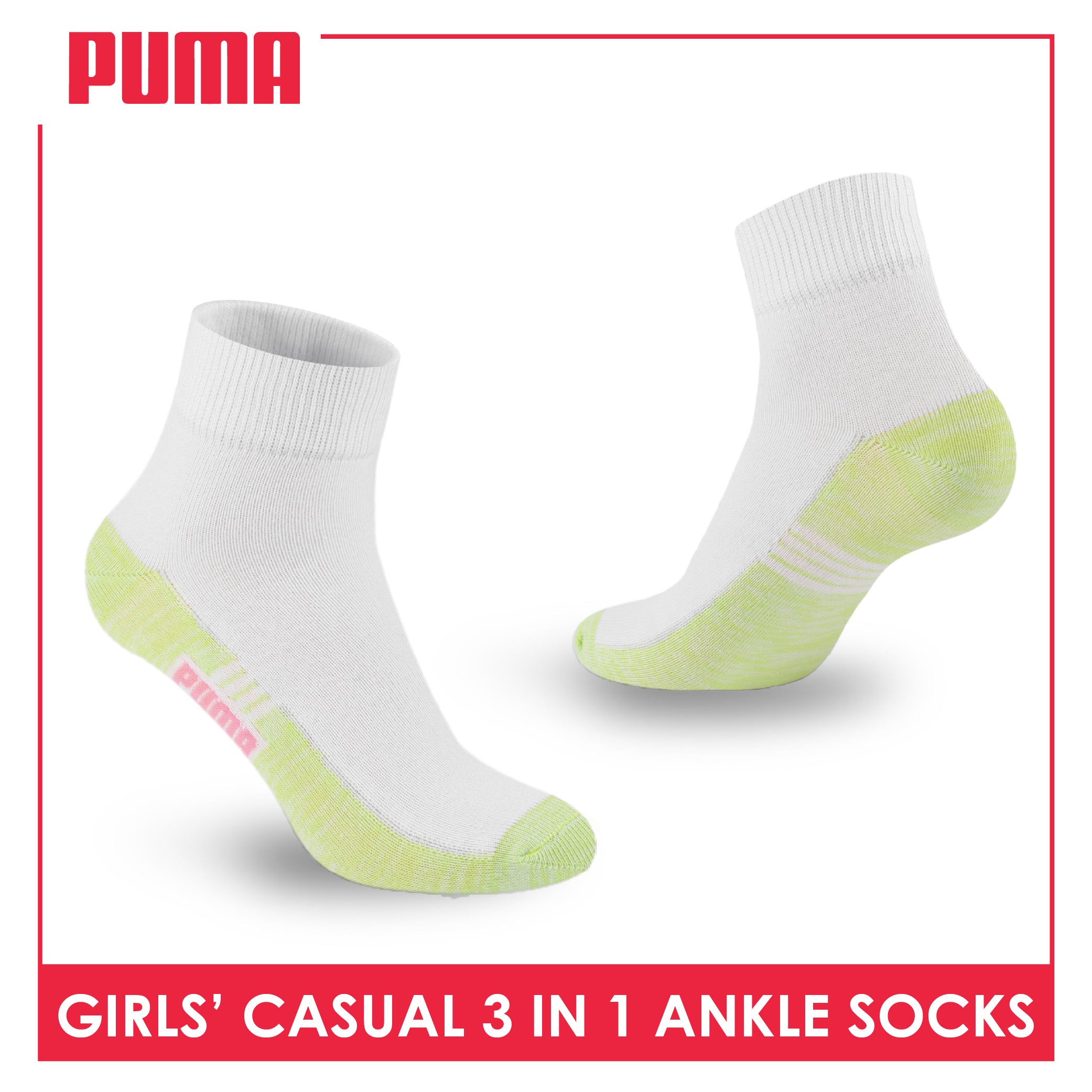 Puma Girl's Cotton Thin Casual Ankle Socks 3 pairs in a pack PGCKG26