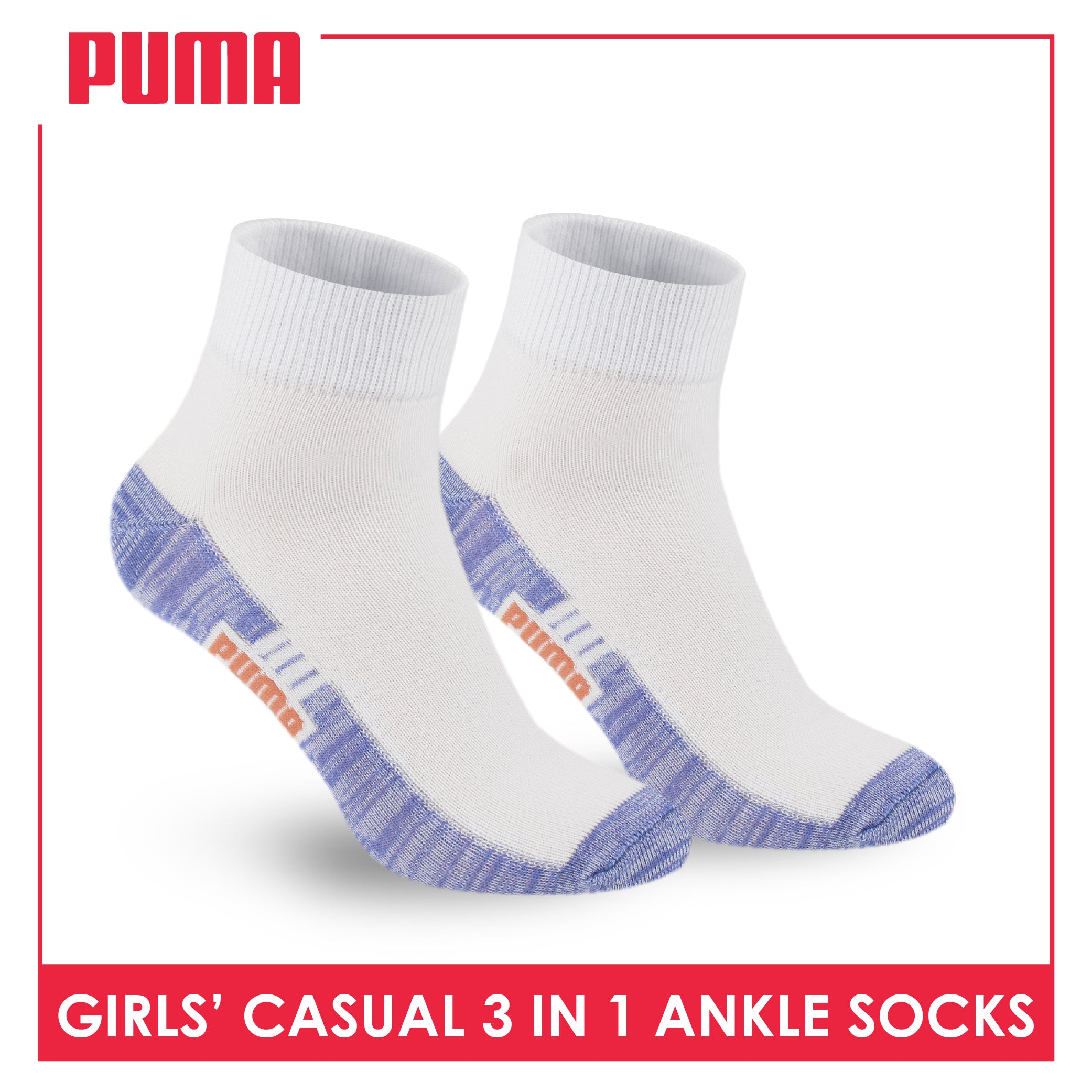 Puma Girl's Cotton Thin Casual Ankle Socks 3 pairs in a pack PGCKG26