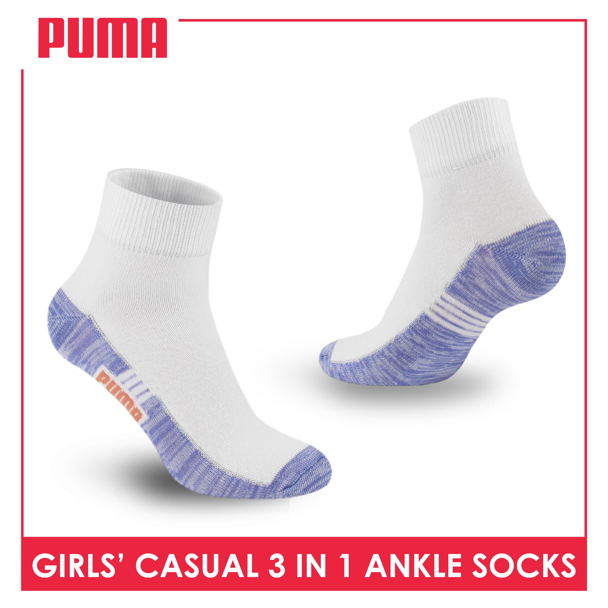 Puma Girl's Cotton Thin Casual Ankle Socks 3 pairs in a pack PGCKG26