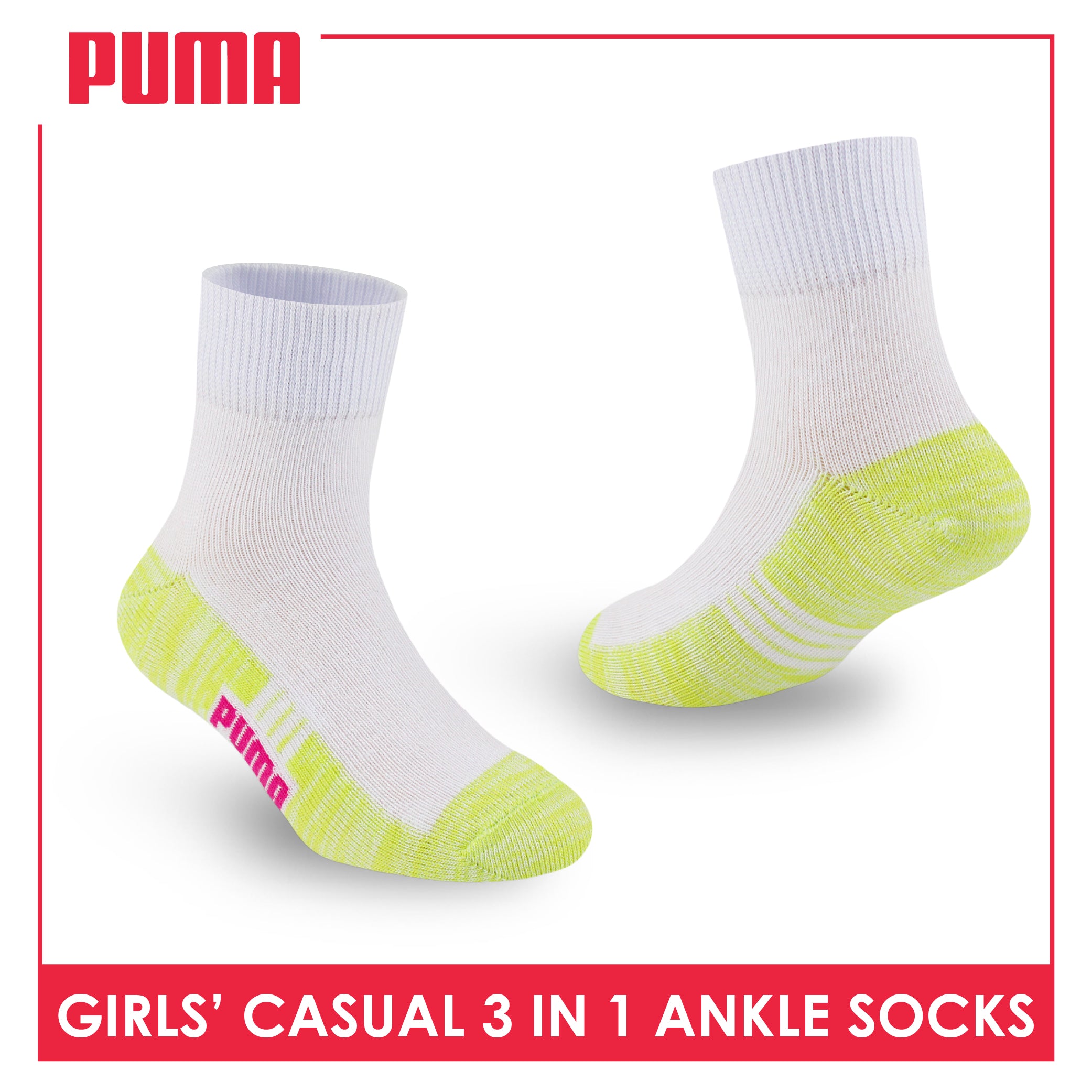 Puma Girl's Cotton Thin Casual Ankle Socks 3 pairs in a pack PGCKG26