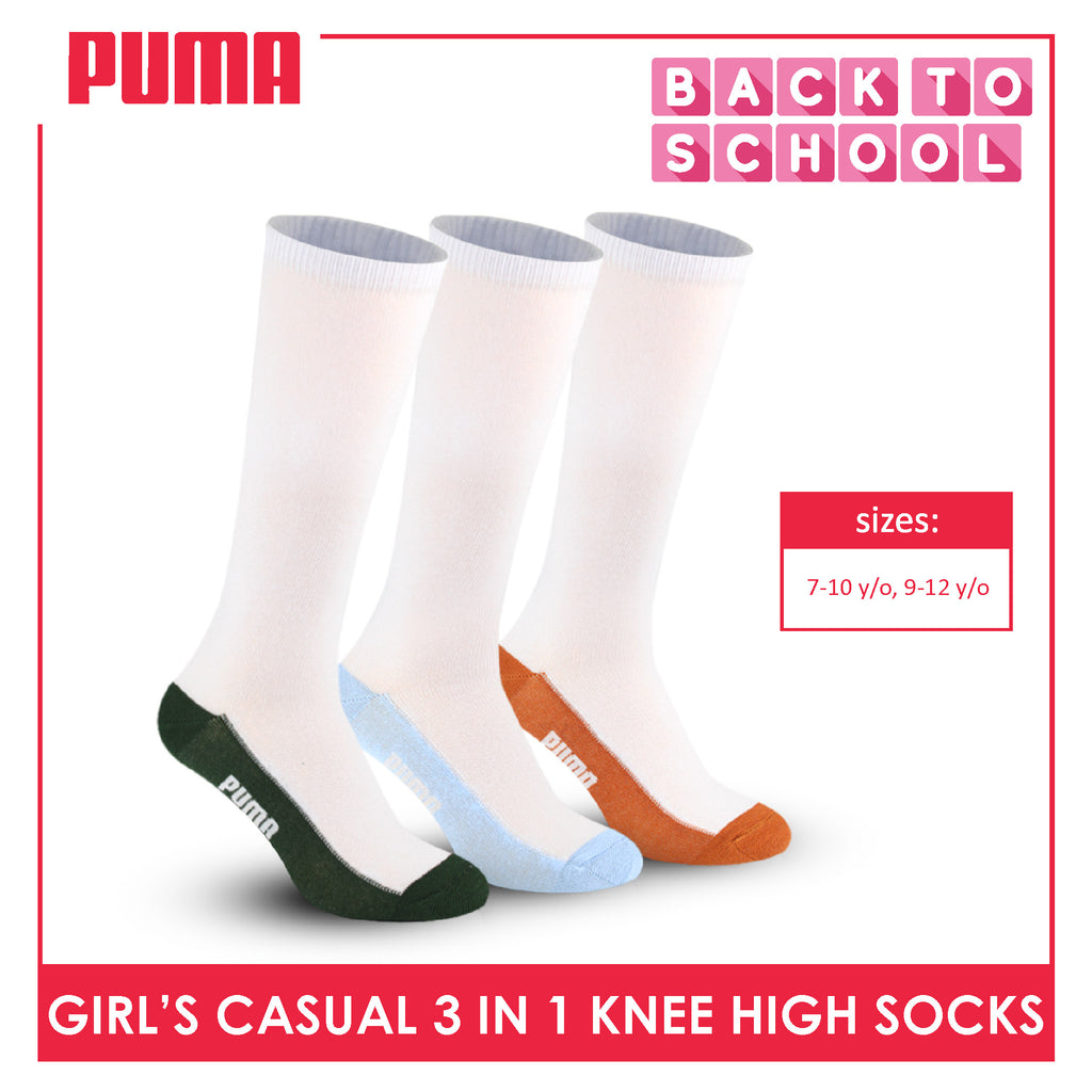 Puma Girl's Cotton Thin Casual Knee High Socks 3 pairs in a pack PGKHG3