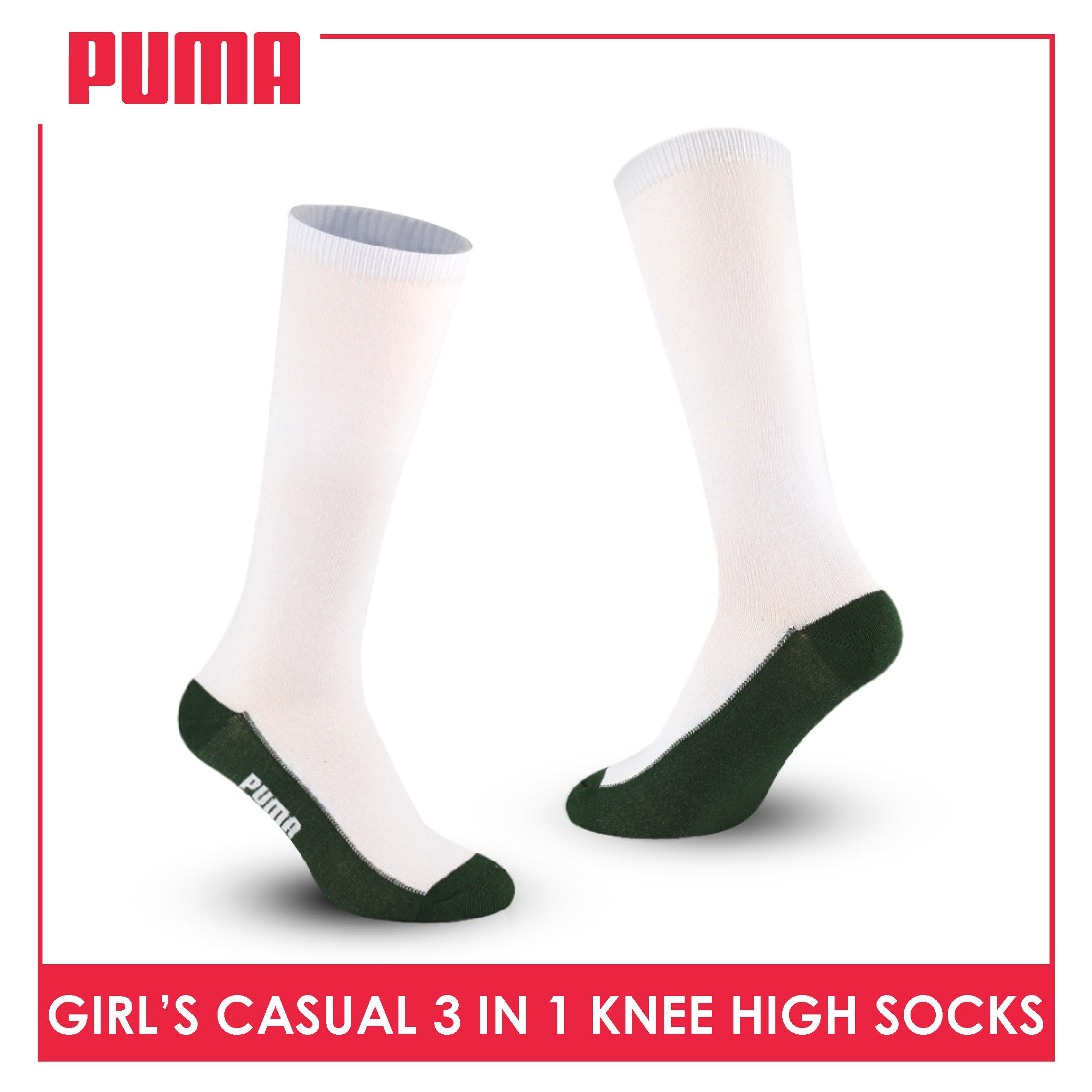 Puma Girl's Cotton Thin Casual Knee High Socks 3 pairs in a pack PGKHG3