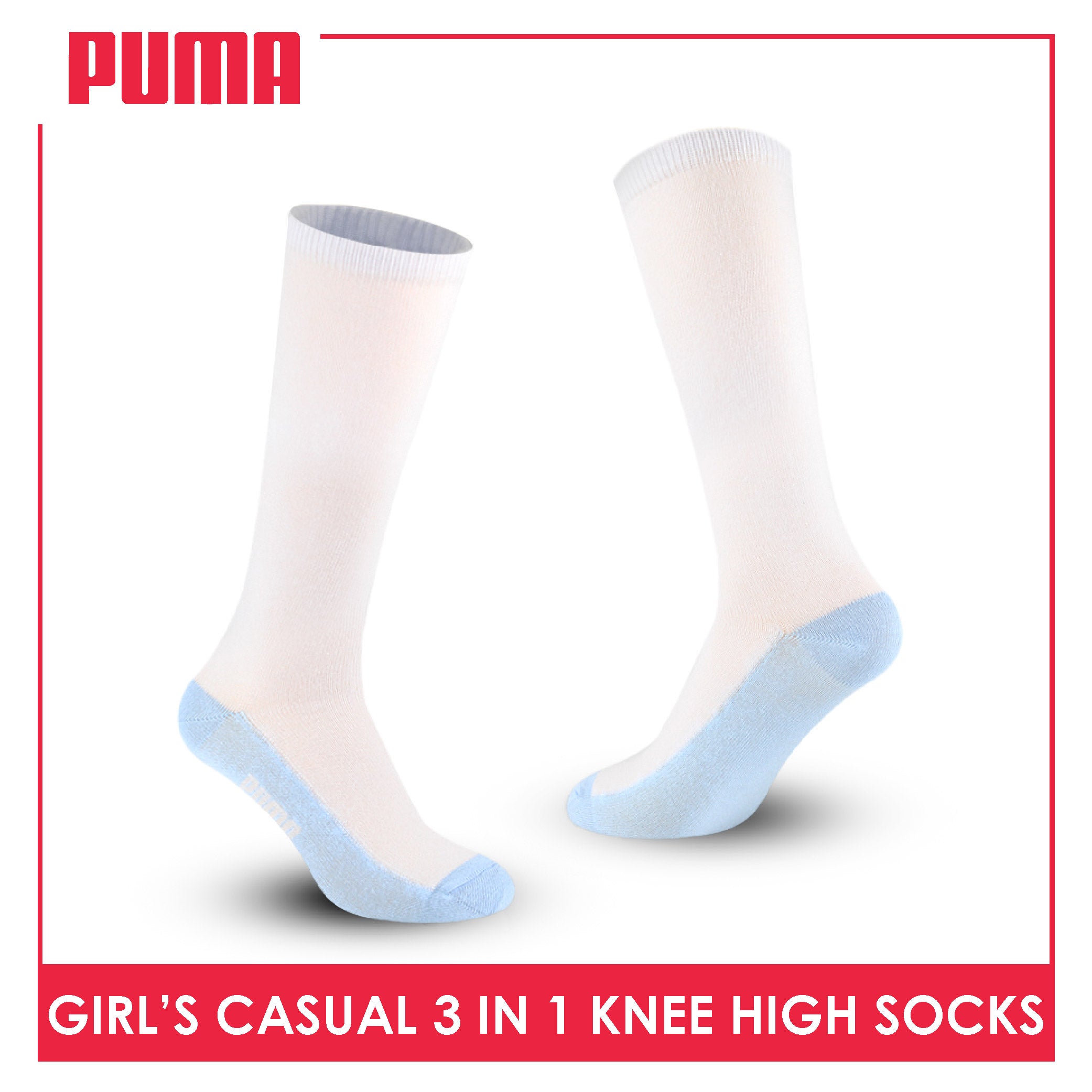 Puma Girl's Cotton Thin Casual Knee High Socks 3 pairs in a pack PGKHG3