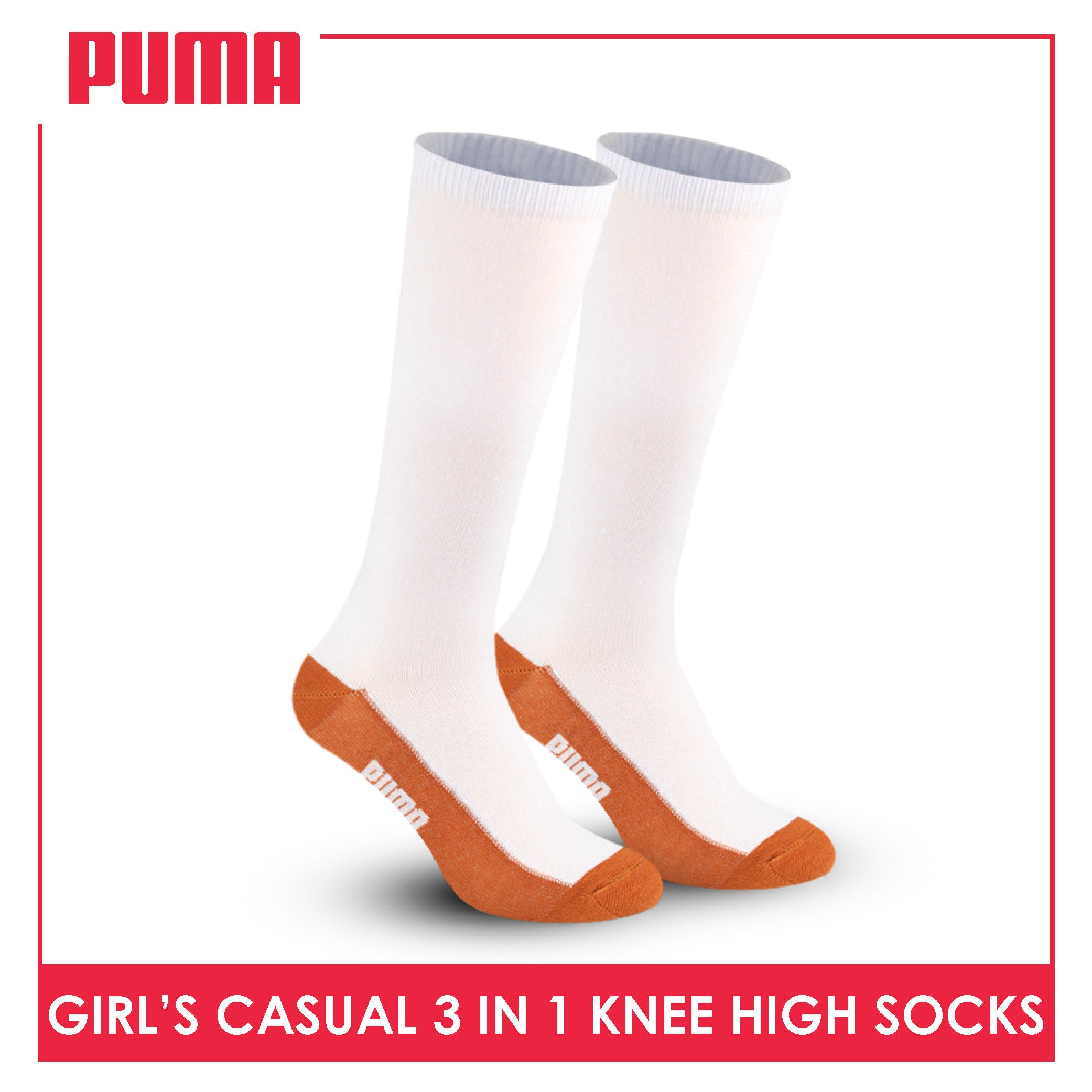 Puma Girl's Cotton Thin Casual Knee High Socks 3 pairs in a pack PGKHG3