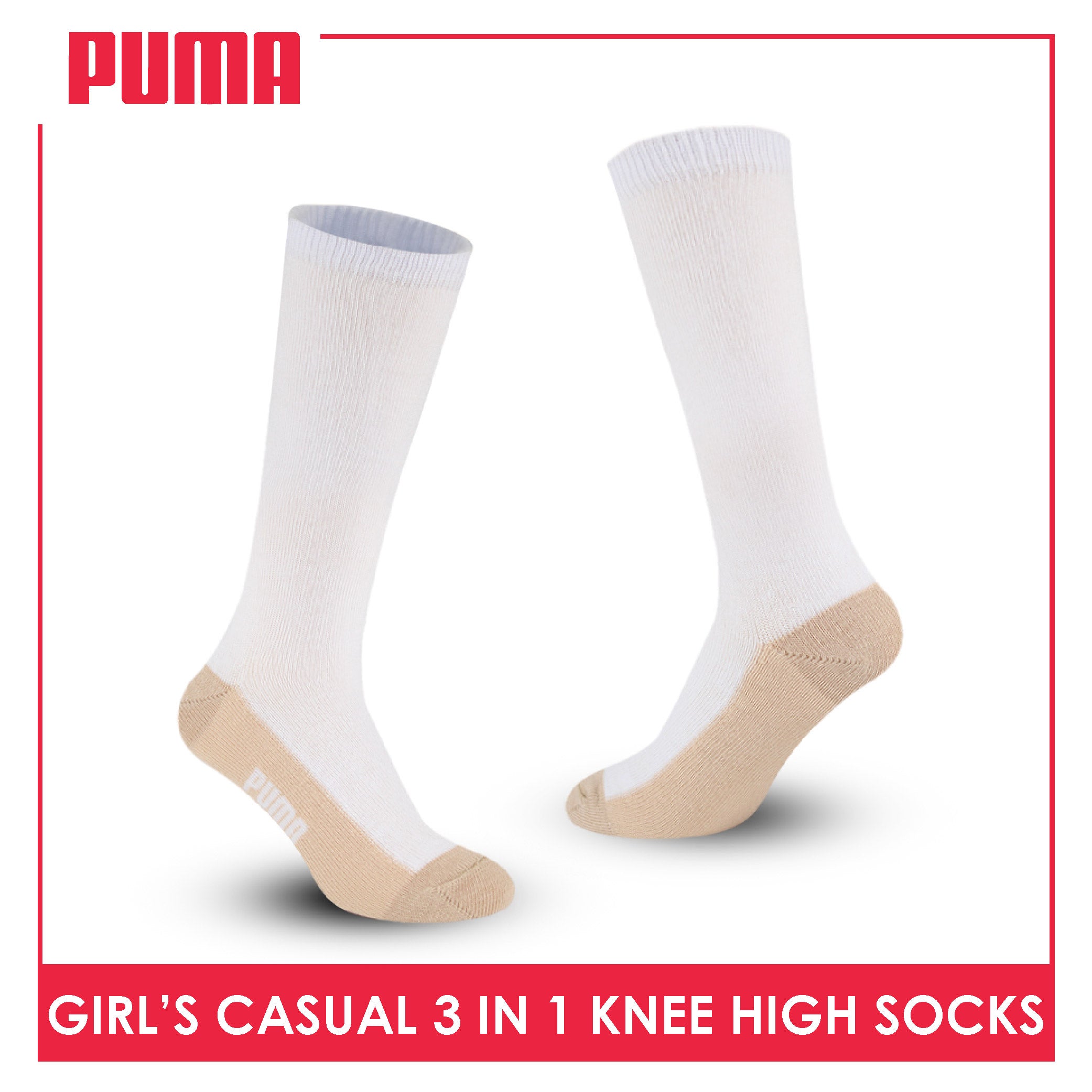 Puma Girl's Cotton Thin Casual Knee High Socks 3 pairs in a pack PGKHG3