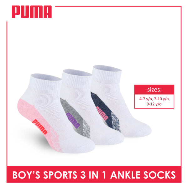 Puma Boys’ Cotton Thick Sports Ankle Socks 3 pairs in a pack PGSKG8