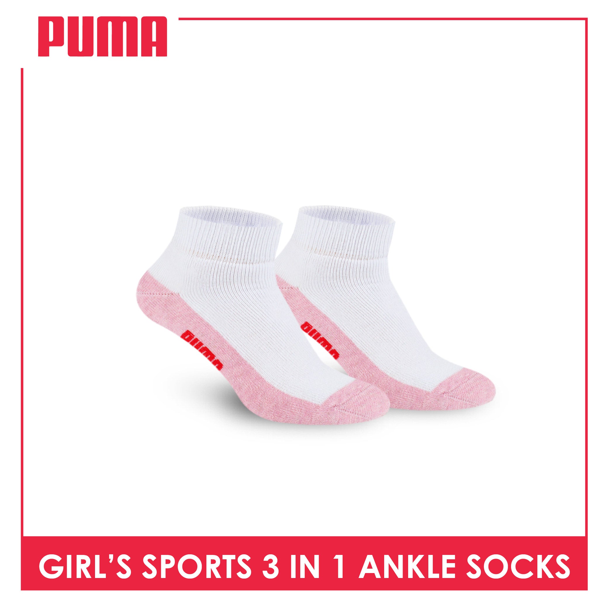 Puma Girls’ Cotton Thick Sports Ankle Socks 3 pairs in a pack PGSKG8