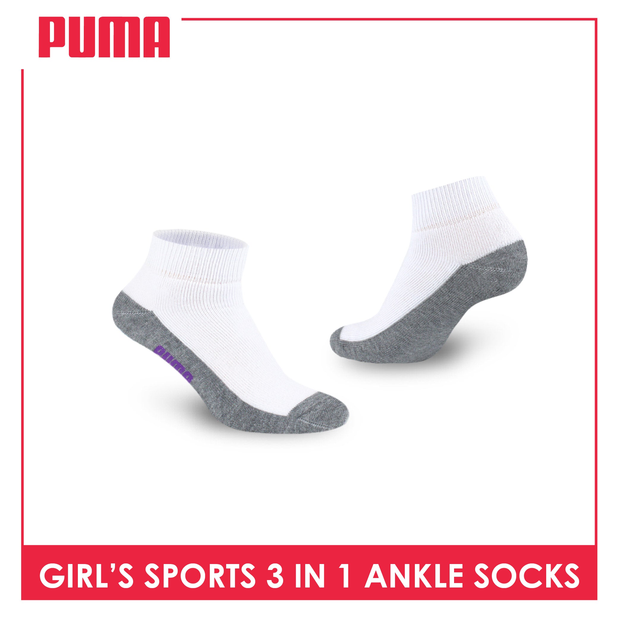 Puma Girls’ Cotton Thick Sports Ankle Socks 3 pairs in a pack PGSKG8