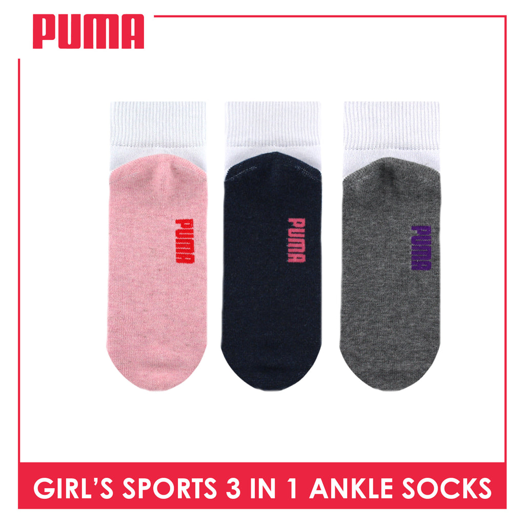 Puma Girls’ Cotton Thick Sports Ankle Socks 3 pairs in a pack PGSKG8