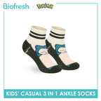 Biofresh | Pokemon Kids Antimicrobial Cotton Thin Casual Ankle Socks 3 pairs in 1 pack PKRBCG531