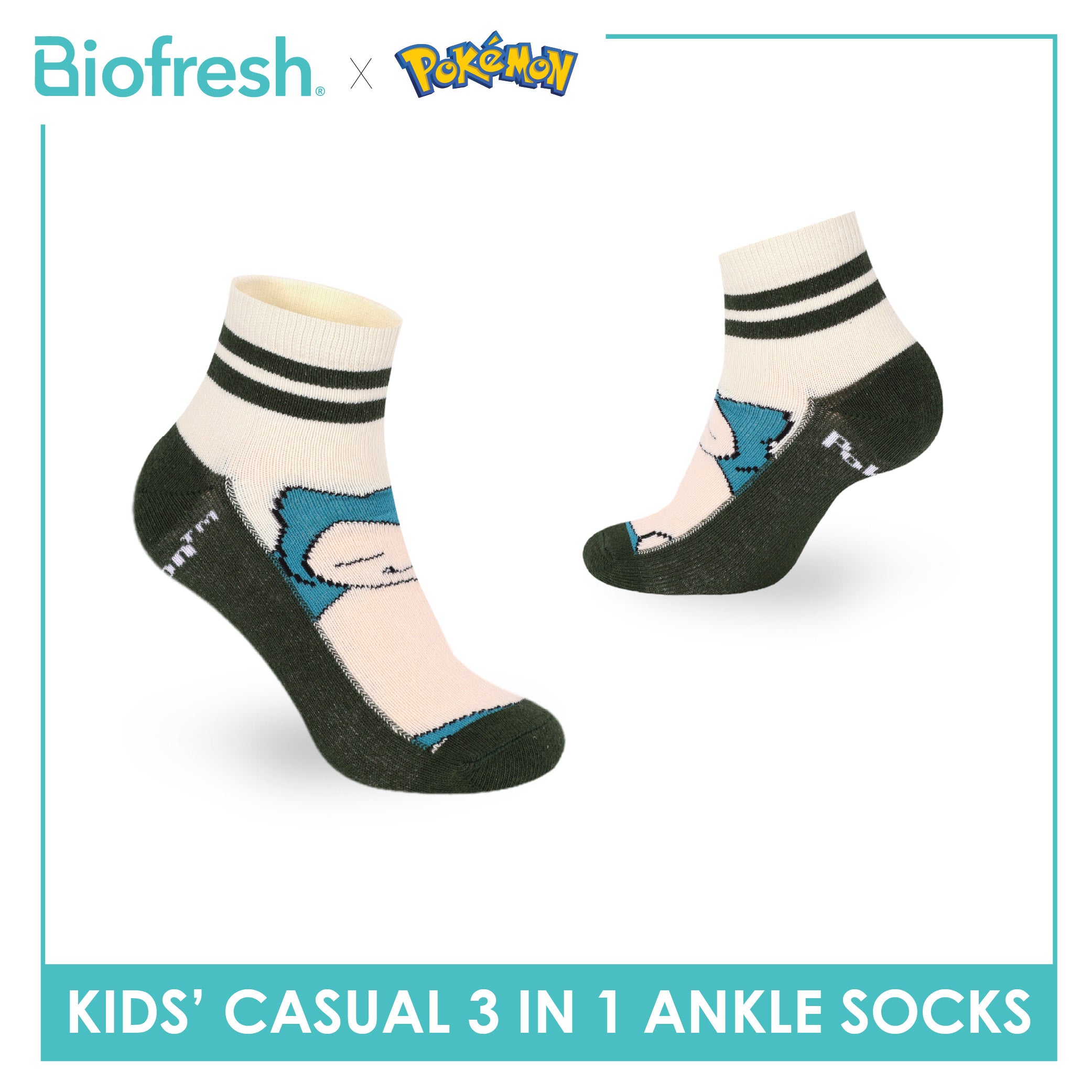 Biofresh | Pokemon Kids Antimicrobial Cotton Thin Casual Ankle Socks 3 pairs in 1 pack PKRBCG531