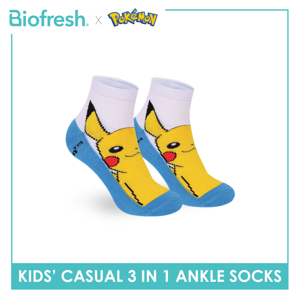 Biofresh | Pokemon Kids Antimicrobial Cotton Thin Casual Ankle Socks 3 pairs in 1 pack PKRBCG531