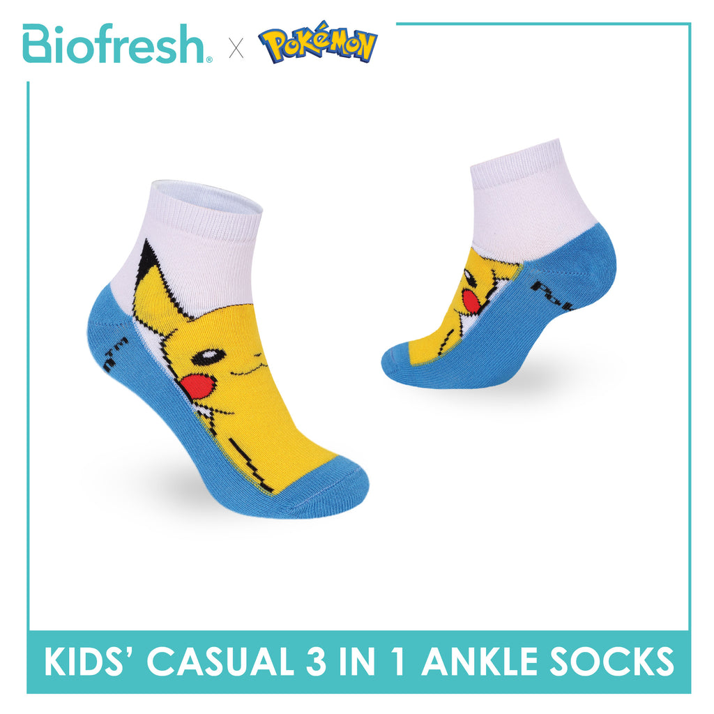 Biofresh | Pokemon Kids Antimicrobial Cotton Thin Casual Ankle Socks 3 pairs in 1 pack PKRBCG531