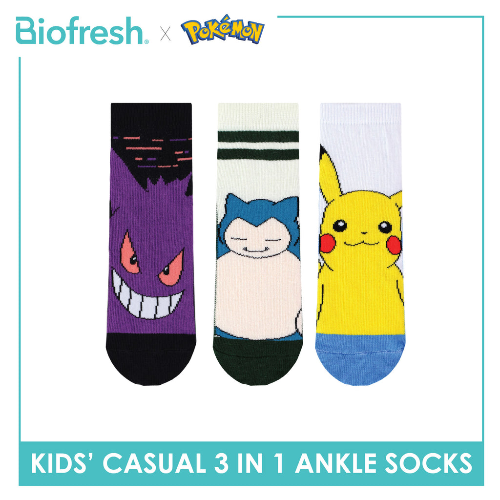 Biofresh | Pokemon Kids Antimicrobial Cotton Thin Casual Ankle Socks 3 pairs in 1 pack PKRBCG531