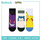 Biofresh | Pokemon Kids Antimicrobial Cotton Thin Casual Ankle Socks 3 pairs in 1 pack PKRBCG531