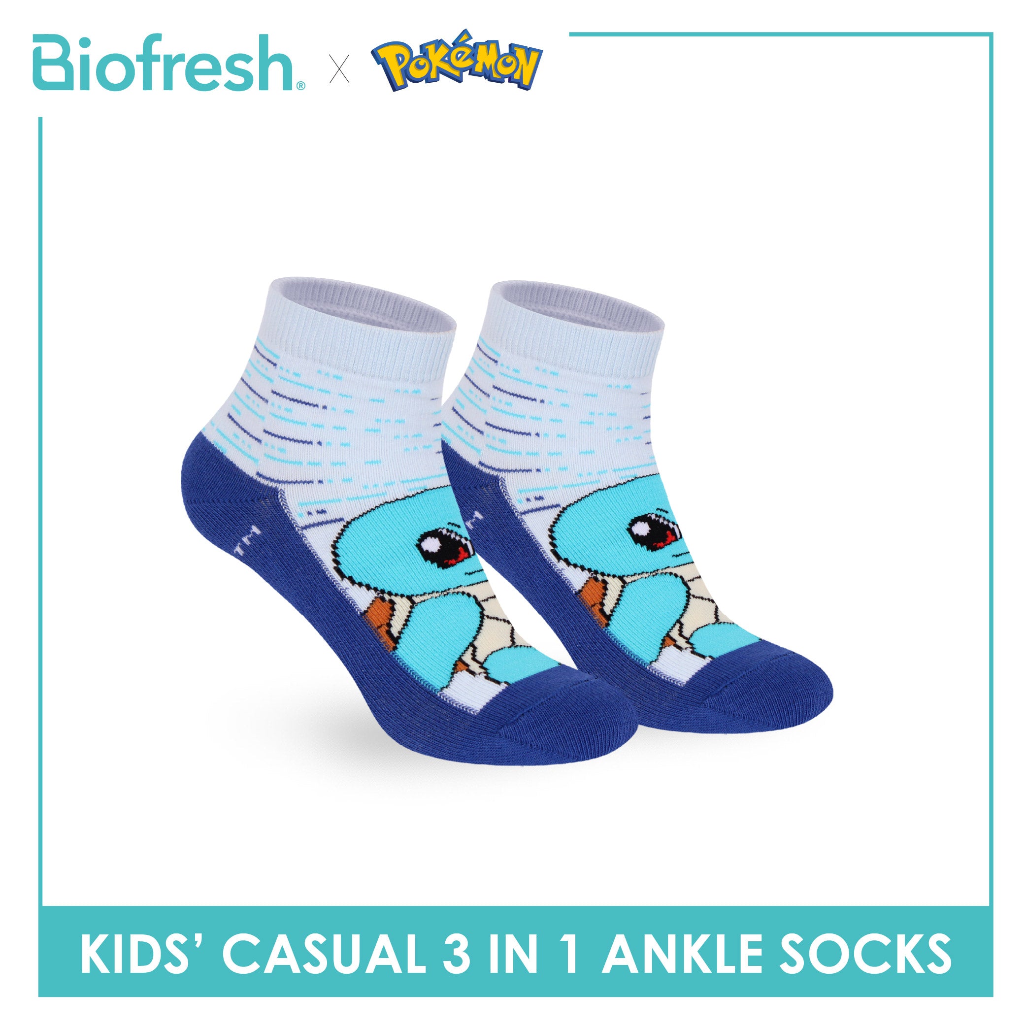 Biofresh | Pokemon Kids Antimicrobial Cotton Thin Casual Ankle Socks 3 pairs in 1 pack PKRBCG532