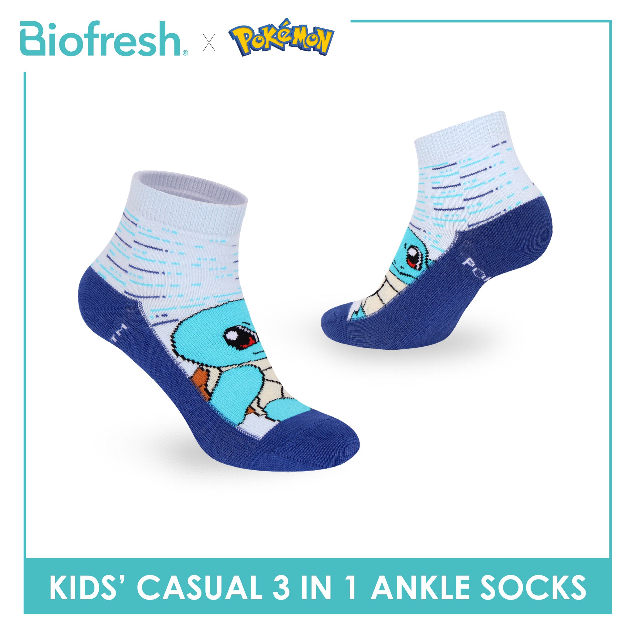 Biofresh | Pokemon Kids Antimicrobial Cotton Thin Casual Ankle Socks 3 pairs in 1 pack PKRBCG532