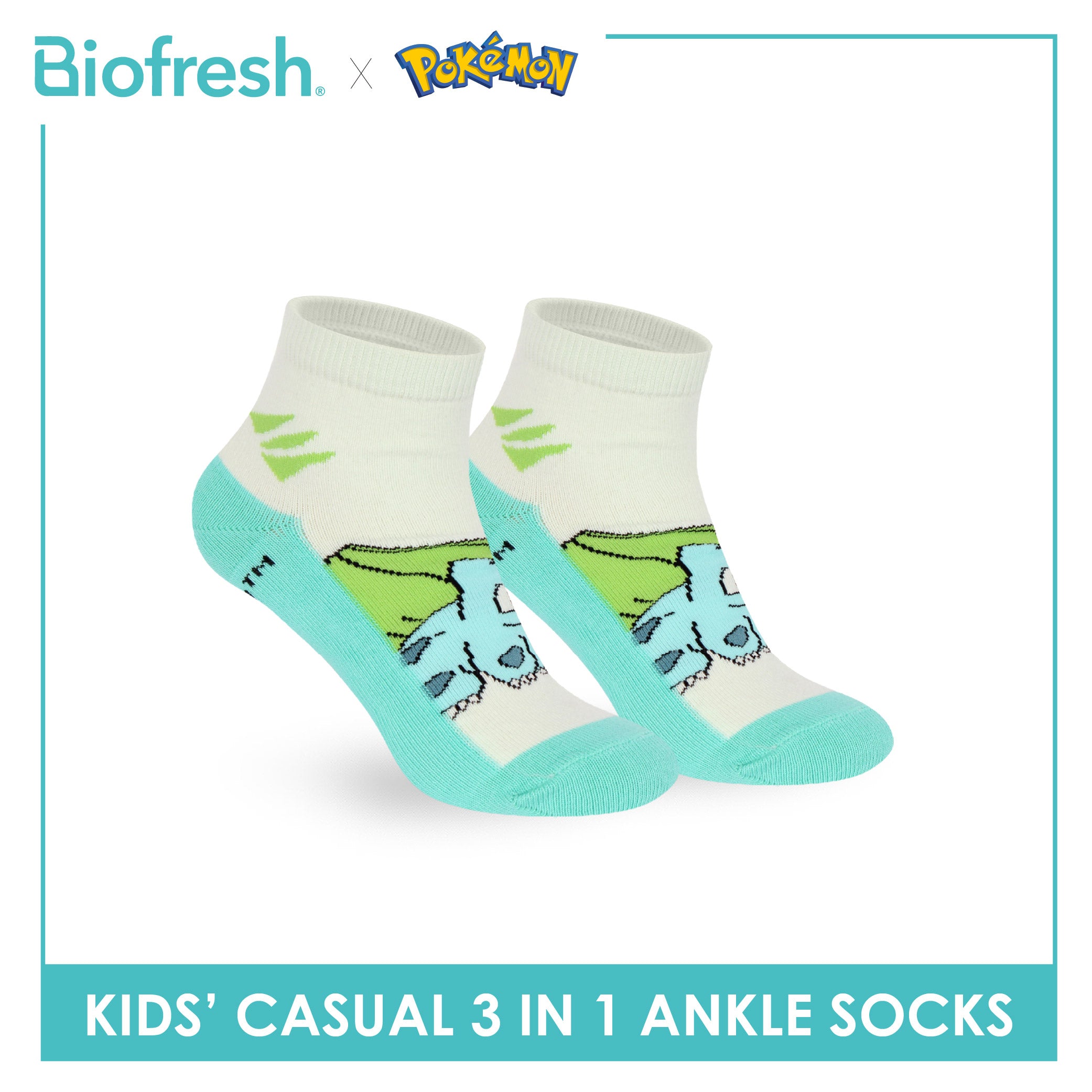 Biofresh | Pokemon Kids Antimicrobial Cotton Thin Casual Ankle Socks 3 pairs in 1 pack PKRBCG532