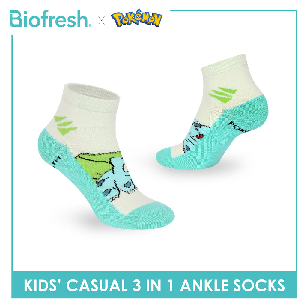 Biofresh | Pokemon Kids Antimicrobial Cotton Thin Casual Ankle Socks 3 pairs in 1 pack PKRBCG532