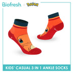Biofresh | Pokemon Kids Antimicrobial Cotton Thin Casual Ankle Socks 3 pairs in 1 pack PKRBCG532