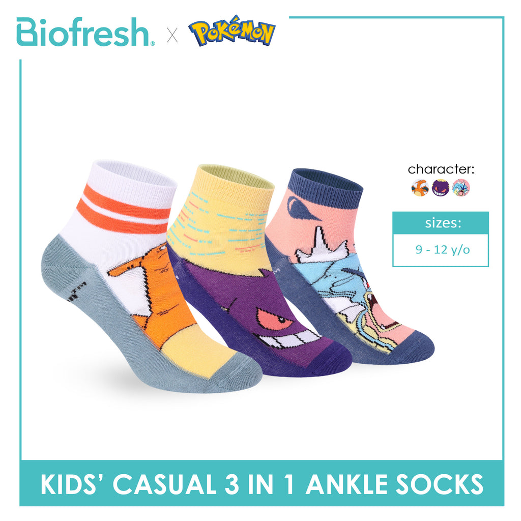 Biofresh | Pokemon Kids Antimicrobial Cotton Thin Casual Ankle Socks 3 pairs in 1 pack PKRBCG533