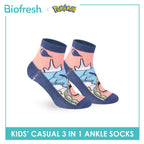 Biofresh | Pokemon Kids Antimicrobial Cotton Thin Casual Ankle Socks 3 pairs in 1 pack PKRBCG533