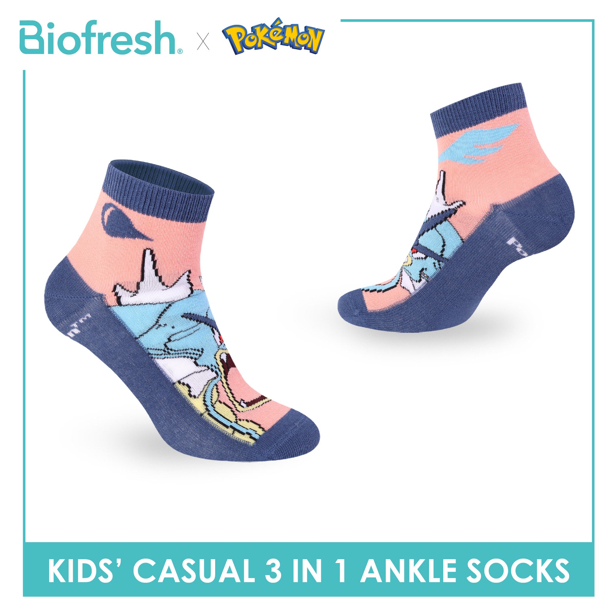 Biofresh | Pokemon Kids Antimicrobial Cotton Thin Casual Ankle Socks 3 pairs in 1 pack PKRBCG533