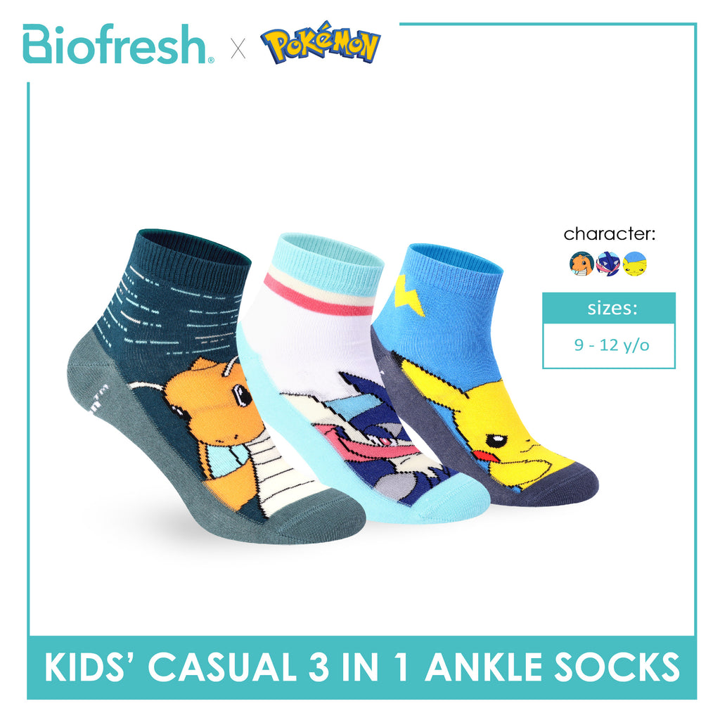 Biofresh | Pokemon Kids Antimicrobial Cotton Thin Casual Ankle Socks 3 pairs in 1 pack PKRBCG534