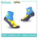 Biofresh | Pokemon Kids Antimicrobial Cotton Thin Casual Ankle Socks 3 pairs in 1 pack PKRBCG534
