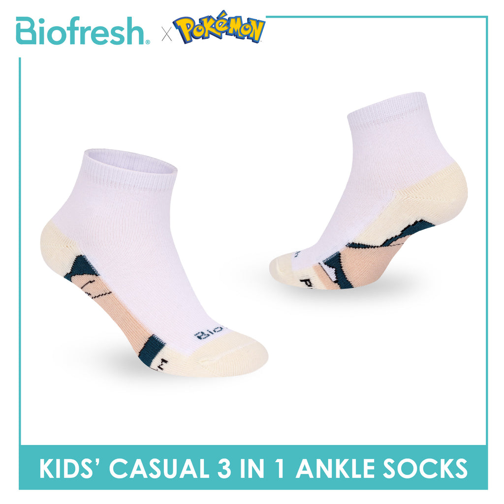 Biofresh | Pokemon Kids Antimicrobial Cotton Thin Casual Ankle Socks 3 pairs in 1 pack PKRBCKG1