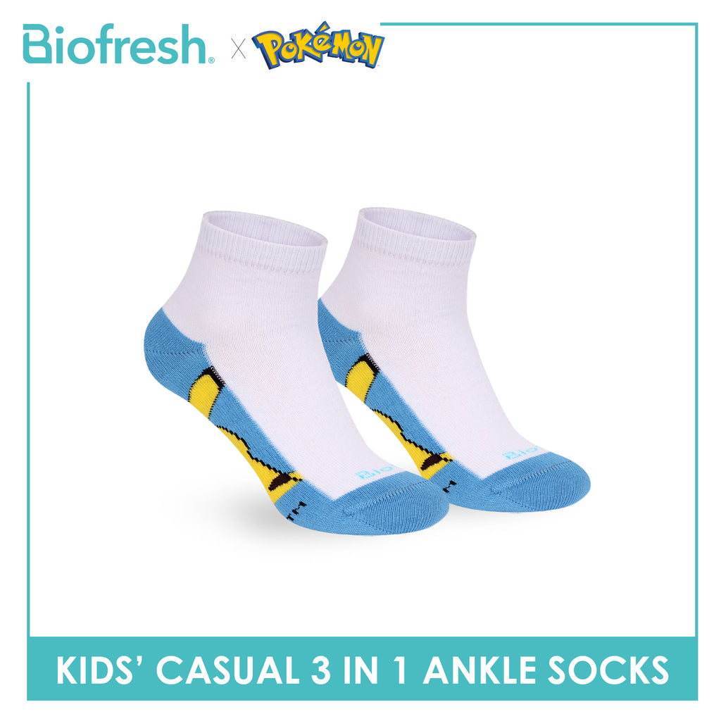 Biofresh | Pokemon Kids Antimicrobial Cotton Thin Casual Ankle Socks 3 pairs in 1 pack PKRBCKG1