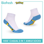Biofresh | Pokemon Kids Antimicrobial Cotton Thin Casual Ankle Socks 3 pairs in 1 pack PKRBCKG1