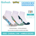 Biofresh | Pokemon Kids Antimicrobial Cotton Thin Casual Ankle Socks 3 pairs in 1 pack PKRBCKG2