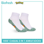 Biofresh | Pokemon Kids Antimicrobial Cotton Thin Casual Ankle Socks 3 pairs in 1 pack PKRBCKG2