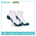 Biofresh | Pokemon Kids Antimicrobial Cotton Thin Casual Ankle Socks 3 pairs in 1 pack PKRBCKG2