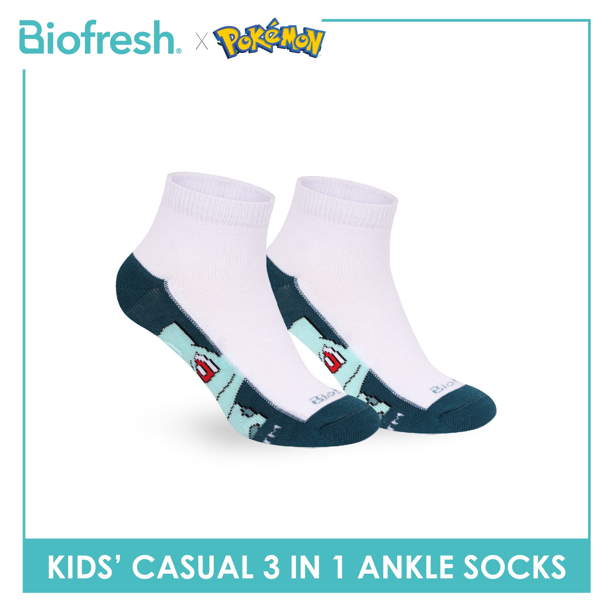 Biofresh | Pokemon Kids Antimicrobial Cotton Thin Casual Ankle Socks 3 pairs in 1 pack PKRBCKG2
