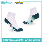 Biofresh | Pokemon Kids Antimicrobial Cotton Thin Casual Ankle Socks 3 pairs in 1 pack PKRBCKG2