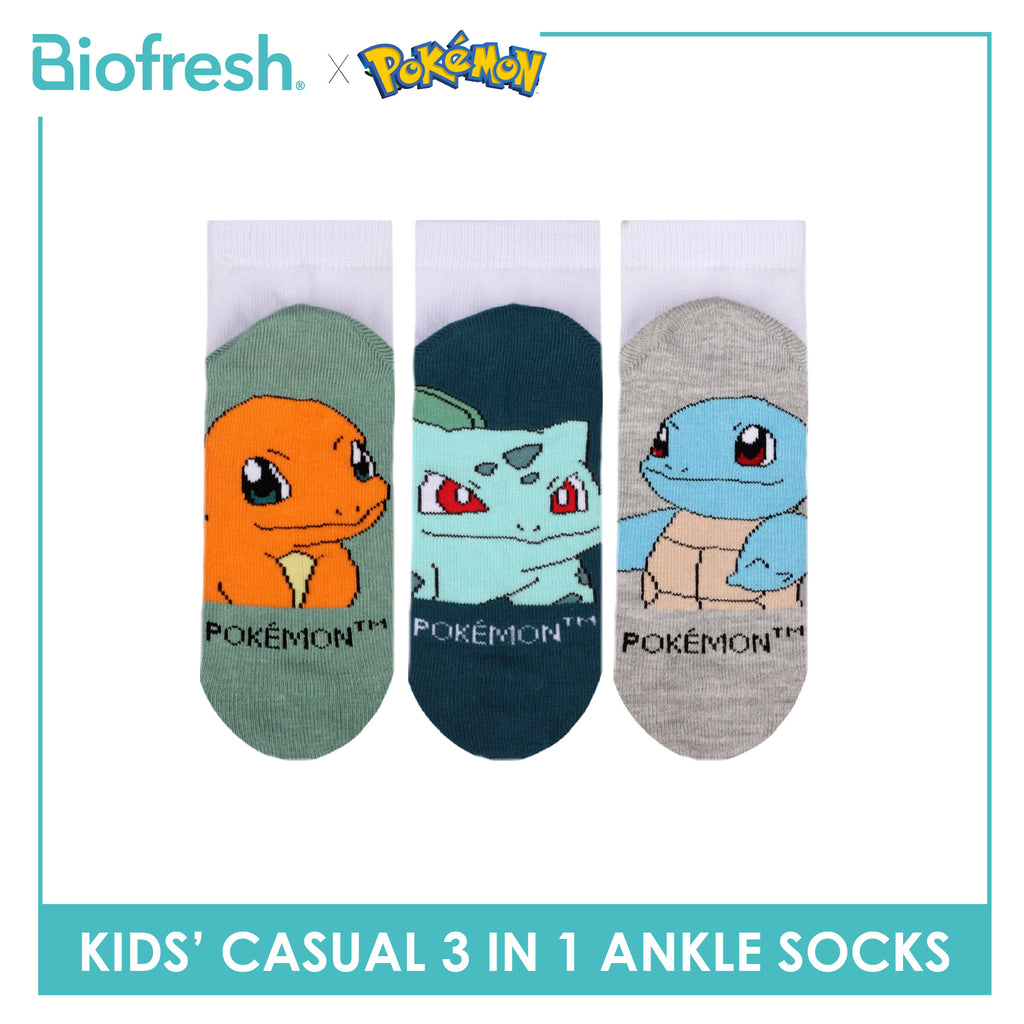 Biofresh | Pokemon Kids Antimicrobial Cotton Thin Casual Ankle Socks 3 pairs in 1 pack PKRBCKG2