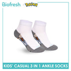 Biofresh | Pokemon Kids Antimicrobial Cotton Thin Casual Ankle Socks 3 pairs in 1 pack PKRBCKG3