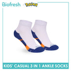 Biofresh | Pokemon Kids Antimicrobial Cotton Thin Casual Ankle Socks 3 pairs in 1 pack PKRBCKG3