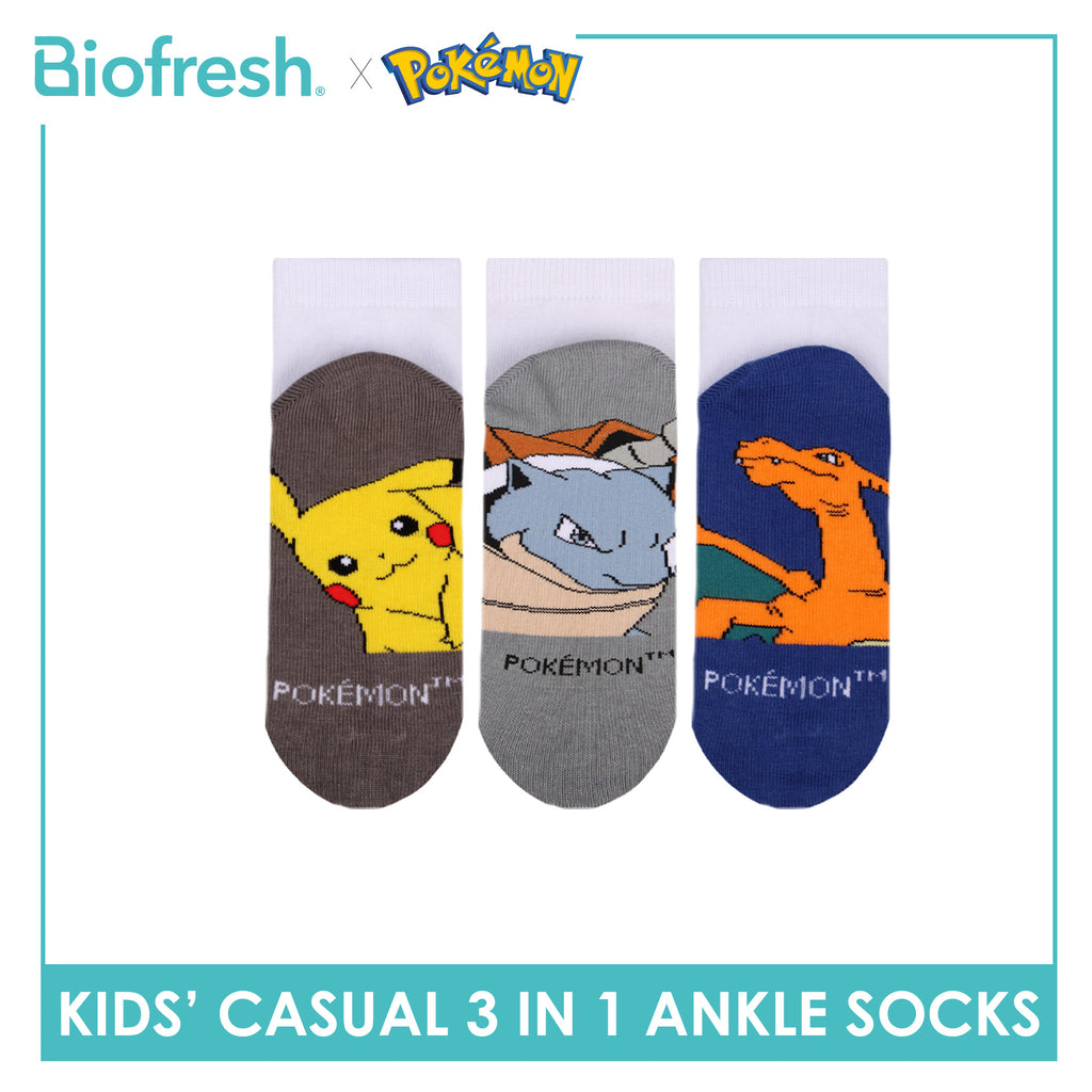 Biofresh | Pokemon Kids Antimicrobial Cotton Thin Casual Ankle Socks 3 pairs in 1 pack PKRBCKG3